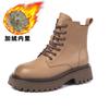 Botas Martin de piel de vaca para mujer, Estilo de invierno, Forradas con vellón, Botas de mujer de suela gruesa, Nuevo estilo 2025, Estilo británico petite, Botines retro versátiles
