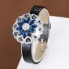 Nuevo Exquisito Pulsera de Cuero con Flor de Zircón Esmeralda Estilo Francés, Moderna y Versátil para Mujeres, Disponible Exclusivamente para Ventas Transfronterizas