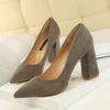 828-2 Estilo Europeo y Americano Simple Tacón Grueso Tacón Alto Gamuza Boca Baja Punta Afilada Profesional Ol Zapatos de Mujer Delgados Tacones Altos Flats