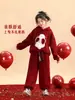 Traje de Ano Novo para Meninas 2025 Novo Suéter Vermelho com Laço e Calça de Moletom Esportiva Conjunto de Duas Peças Roupas de Ano Novo