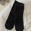 Calcetines apilados con etiqueta de tela de encaje en el tobillo, calcetines de otoño estilo floral hasta la mitad de la pantorrilla, calcetines de chica estilo coreano con lunares y lazo