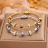 Pulseira de Aço Titânio para Mulheres, Olhos com Gotejamento de Óleo da Moda Europeia e Americana, Pulseira Deslizante e Não Desbotável com Cravação de Diamantes, Pulseira Aberta de Fio