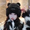 Lindo Gorro de Lana de Oso para Mujer Invierno Grueso Felpa Cálido Sombrero de Copa Mao Mao Otoño e Invierno Cabeza Grande Wai Gorro Tejido