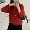 Suéter de punto trenzado retro coreano para mujer, otoño invierno, engrosado, cuello redondo, jersey, estilo holgado y perezoso, top interior