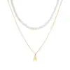 Collar de 26 Letras de Moda para Viajeros, Diseño de Nicho para Mujer, Cadena de Clavícula Apilada de Doble Capa con Perlas, Collar de Lujo Ligero, Venta al por Mayor