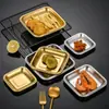 Placa Quadrada de Aço Inoxidável Coreano 304 Prato para Lanches Prato para Churrasco Prato para Sobremesas Prato para Rolinho de Arroz com Macarrão Prato para Sobremesas Assadeira Prato de Jantar Prato