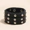 Pulsera de Cuero de Vaca de Moda Estilo Punk Nuevo Europeo y Americano Tres Filas de Remaches Pulsera Ancha de Cuero para Hombre Joyería Periférica de Animación