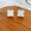 Exquisitos Aretes de Trébol de Cuatro Hojas para Mujer con Incrustaciones de Diamantes, Aguja de Plata S925, Moda Simple Versátil de Alta Gama, Venta al por Mayor