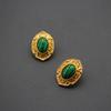 Brincos vintage de calcedônia esculpida em vidro incrustado Qingdao Jewelry, brincos Guifu Xiaozhong da antiguidade média, brincos de ouro fosco