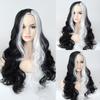 Peluca Blanca y Negra para Cosplay de Cruella, Cabello Corto Rizado Estilo Europeo y Americano, Stock Listo de Fábrica, Cabello Corto Estilo Europeo y Americano