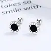 Pendientes de botón redondos de plata de ley 925 con números romanos en hilo para mujer, personalizados, de hueso de la oreja negro, joyería creativa para la oreja versátil