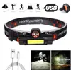 Luz LED frontal potente para cruzar fronteras, linterna frontal pequeña, cabeza de carga COB para exteriores, iluminación montada en la cabeza, carga USB, luz para acampar, luz para pescar