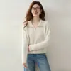 Suéter de cachemira con cuello polo para mujer, nueva colección otoño/invierno 2026, corto, simple, corte holgado, suave y cómodo, suéter base de punto pullover