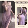 Lencería Divertida Coqueta Sexy Estilo Puro Deseo Colección Douyin Bata de Noche para Mujer Caliente Transparente Espalda Descubierta Tentación Uniforme Conjunto de Tirantes