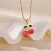 Colar Pingente Cruzado Pequeno Fresco Cor Cereja Doce Morango Titânio Aço Feminino Contas de Arroz Amor Aço Inoxidável Corrente de Clavícula