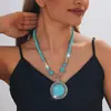 Collar Redondo de Piedra con Cuentas Estilo Étnico Retro, Cadena Elegante para Suéter, Lujo Ligero, Sensación de Alta Gama, Collar Exagerado para Mujer