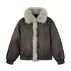 Abrigo de algodón con cuello de pelo deconstruido Retro Zuishandiao para hombre y mujer, chaqueta de algodón cálida y engrosada de alta gama para invierno, en stock