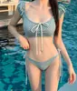 2026 Nuevo Bikini Separado Pecho Pequeño Reunión Estilo Vacaciones en la Playa Sexy Traje de Baño de Lunares Vacaciones en la Playa Aguas Termales