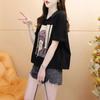 Playera de Algodón Puro de Manga Corta con Capucha para Celebridad de Internet que Reduce la Edad para Mujer 2025 Verano Nuevo Versátil Casual Suelta Top de Media Manga Trendy