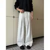 Calça de moletom cinza escuro plissada para homens, calça esportiva de malha larga e fluida para outono, calça casual de perna larga moderna estilo americano