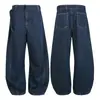 Jeans Vintage Lavado Azul Escuro com Design de Cimitarra para Homens e Mulheres, Calça Casual Banana Solta Reta Emagrecedora Comprimento Total Tendência