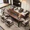 Mesa de Té Grande de Madera Maciza Estilo Canción, Color Nogal, Mesa de Té de Lujo Ligero Inspirada en el Zen, Mesa de Té para Oficina