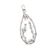 Corrente de celular com pingente de bola de diamante de prata de alta costura, personalidade, camada dupla, acessórios de corrente para pingente de bolsa, universal