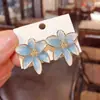 Pendientes de Aguja de Plata 925 Esmalte Goteo Glaseado Flor Azul Pendientes Chapados en Cobre Oro Real No Alergénicos Pendientes de Viaje