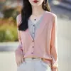 Novo Cardigã de Lã Fina com Gola V e Blocos de Cor Outono/Inverno para Mulheres, Casaco Suéter Falso de Duas Peças com Manga Longa, Blusa Solta