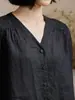 Las Camisas Hermosas de Moda de Este Año, Tops de Estilo Francés, Modernos y Adelgazantes, Camisas Negras de Cáñamo con Cuello en V 6023