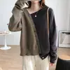Suéter de punto con diseño de botones diagonales irregulares y bloques de color para mujer, versión coreana 2021, suéter básico holgado y favorecedor.