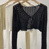 Cárdigan calado 2023 para mujer, verano, falda slip, blusa exterior, tejido de punto corto, chal, top, abrigo delgado