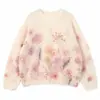 Suéter de mohair degradê com caimento solto, tricot com bordado à mão, gola redonda, novo estilo para o início do outono, top feminino de manga longa para mulheres
