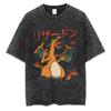 Camiseta de Manga Corta Lavada y Envejecida con Estampado de Fantasma Japonés y Parte Superior Pequeña Streetwear Americano Retro Batik Manga Corta