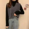 Chaleco de punto trenzado con cuello en V estilo Hong Kong retro para mujer, nueva colección otoño/invierno 2026, corte holgado, adelgazante y suéter de abrigo moderno