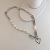 Collar con perlas de agua dulce y costuras de amor para mujer, estilo coreano, diseño elegante, cadena de clavícula con sentido del verano, collar de moda para el cuello.