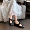 Sapatos Mary Jane Yuanlitong Estilo Chanel Bico Redondo Color Block para Mulheres 2025, Sapatos Baixos com Tira Única Plissada, Confortáveis e Versáteis