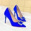 3265-K71 Moda Elegante Tacones Altos Zapatos de Tacón de Aguja con Pedrería y Hebilla Cuadrada de Boca Baja para Mujer Zapatos de Punta de Gama Alta para Mujer