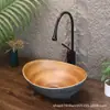 Lavabo de encimera retro con veta de madera sintética, lavabo creativo grande de forma ovalada para balcones de casa de huéspedes