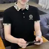Camisa Polo de Manga Corta para Hombre, Estilo Japonés de Verano, Bordado Sencillo, Corte Ajustado, Tejido Delgado de Seda Helada de Secado Rápido, Camiseta con Cuello de Solapa, Moderna