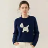 Suéter de Cachemira Jacquard con Perro de Dibujos Animados, Cuello Redondo Suave, Otoño/Invierno 2025, Suéter de Punto Holgado para Mujer, Top Básico