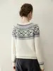 2025 Nova Malha de Cashmere Feminina Outono e Inverno Estilo Retrô Jacquard Fair Isle Moda Doce Malha Tricotada