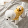 Ropa para mascotas transfronteriza para otoño e invierno, abrigo de forro polar para perro con rayas de dibujos animados, ropa para perro con capucha y correa, ropa cálida para gato