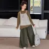 Conjunto de top coreano de otoño para niñas, con capas, manga larga y pantalones de chándal ajustados, pantalones de pierna ancha para primavera y otoño