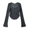 Camiseta básica de punto acanalado de manga larga para mujer estilo chica caliente americana 2023 otoño e invierno Nueva top ajustado con cuello cuadrado adelgazante