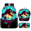 Mochila Tyrannosaurus Rex Impresión 3D Set de Tres Piezas para Niños Bolsa de Doble Hombro Reductora de Carga Set de Lonchera y Estuche para Lápices Protección de la Columna Reducción de Carga