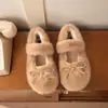 Zapatos de Felpa con Lazo Estilo Dulce para Mujer 2026 Invierno Versión Coreana Boca Baja Cálidos Zapatos de Algodón Zapatos Mary Jane