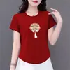 Comércio Exterior Transfronteiriço Roupas para Mãe para Mulheres de Meia-Idade e Idosas, Camiseta de Manga Curta, Tamanho Grande Solto, Blusa que Cobre a Barriga, Camisa Emagrecedora