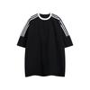 Camiseta deportiva informal de verano de manga corta con cuello redondo y tres barras estilo retro americano de comercio exterior, de algodón para hombre y mujer, combina con todo, a la moda.