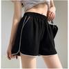 Shorts Esportivos de Seda Gelo de Secagem Rápida Estilo Europeu e Americano para Mulheres Verão Calças A-Line de Perna Larga Cintura Elástica Emagrecimento Calções Quentes de Três Pontos